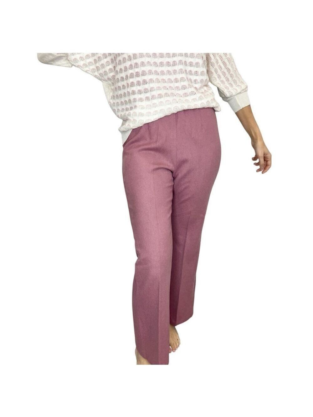 Vintage 60s 70s dusty rose wool flare leg high rise trousers